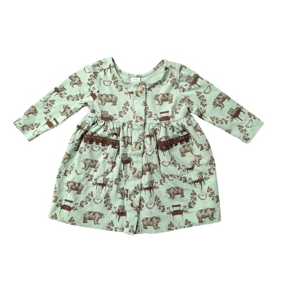 kate quinn Other - Kate Quinn Goldilocks Dress Organic Cotton Mint Green Brown Bears & Chairs 6-12M